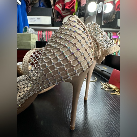 Femi Florence Stretch Mesh Rhinestone Sparkle Bootie Heels in Tan Nude Size 11 - Picture 16 of 17